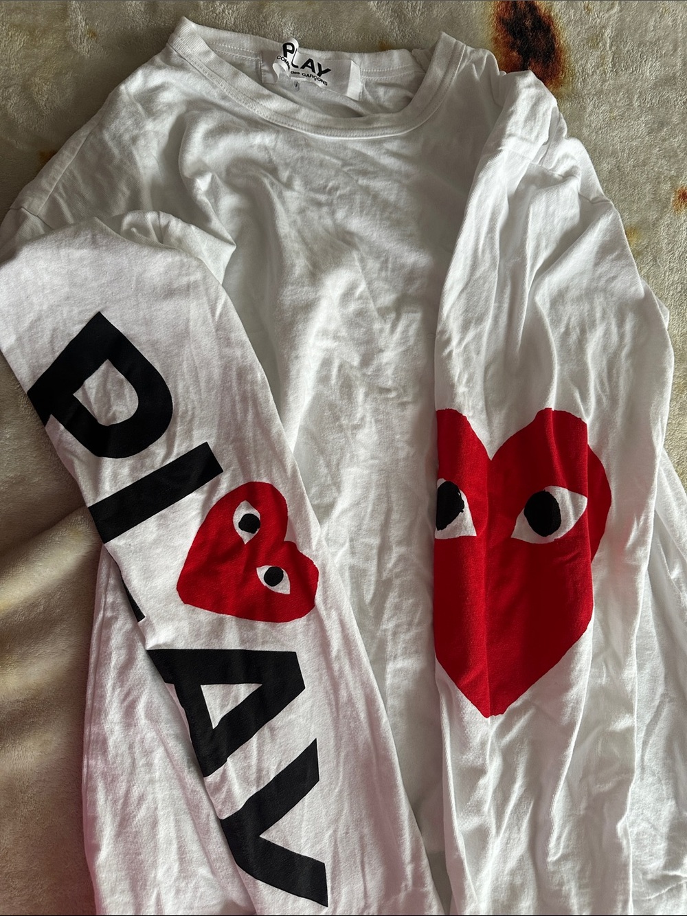 Comme des Garcons PLAY White Long Sleeve Tee with Red Heart Logo
